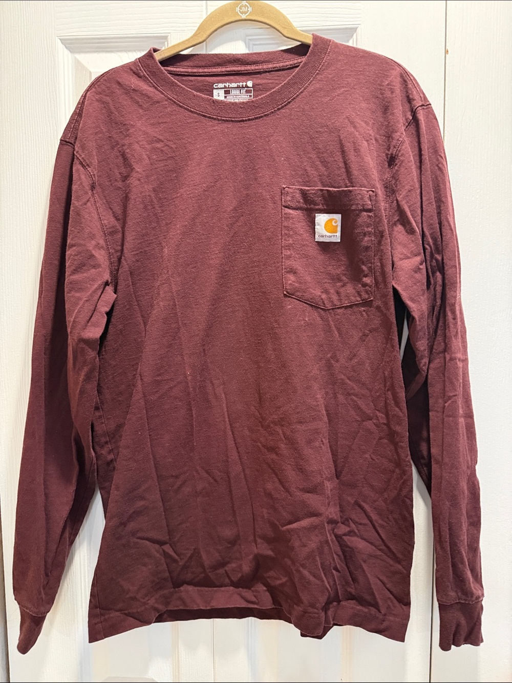 Carhartt Burgundy Long Sleeve Pocket Tee with Logo Patch